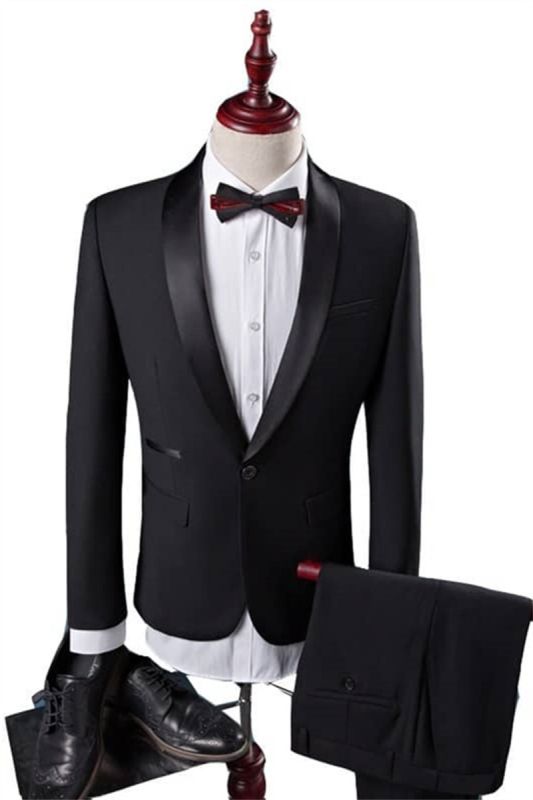 New Black Groom Tuxedo Groomsmen | Shawl Lapel Best Men Suits Groom Wedding Prom Suits