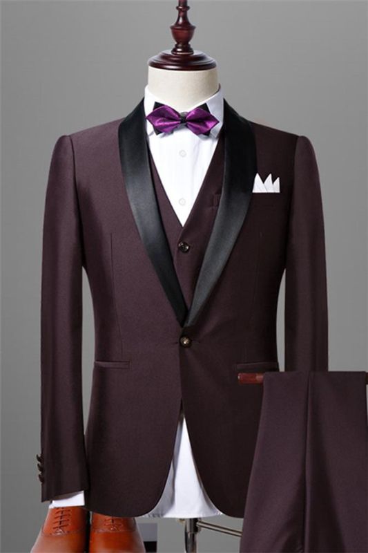 Men Pure Dark Maroon Wedding Tuxedo |  Slim Fit Three Piece Suit Prom Suit