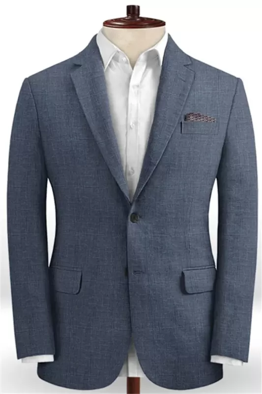 Navy Spring Summer Linen Tuxedo | Slim Fit Two Wedding Men Suits