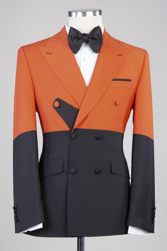 Orange And Black  Point Lapel Men Prom Suit