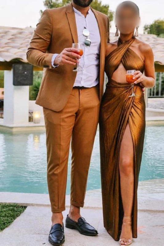 Brandon Fashion Brown One Button Point Lapel Mens Prom Suit