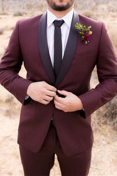 Handsome Burgundy Men Suits Groom Suits |  Best Men Wedding Outfits Fitted Groom Tuxedos