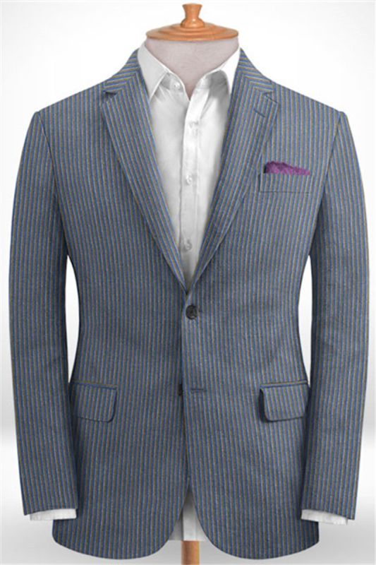 Blue Notched Lapel Mens Suits for Sale |  Modern Slim Fit Striped Tuxedo