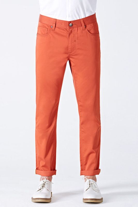 Mens Vibrant Orange Cotton Fashion Casual Pants