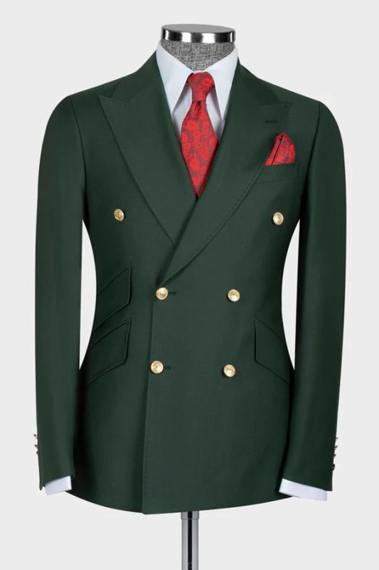 Dark Green Double Breasted Three Pocket Men Suits | Men Two Piece Suit
