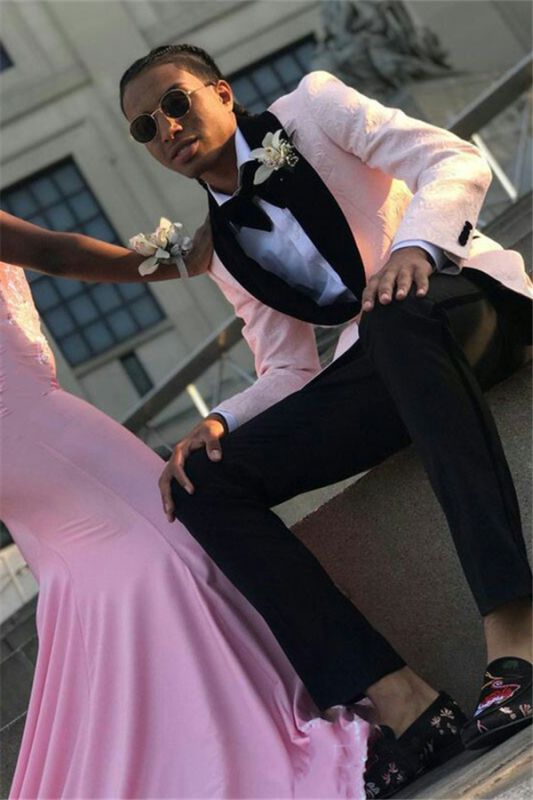New Pink Jacquard Men Suit | Shawl Lapel One Button Prom Suit