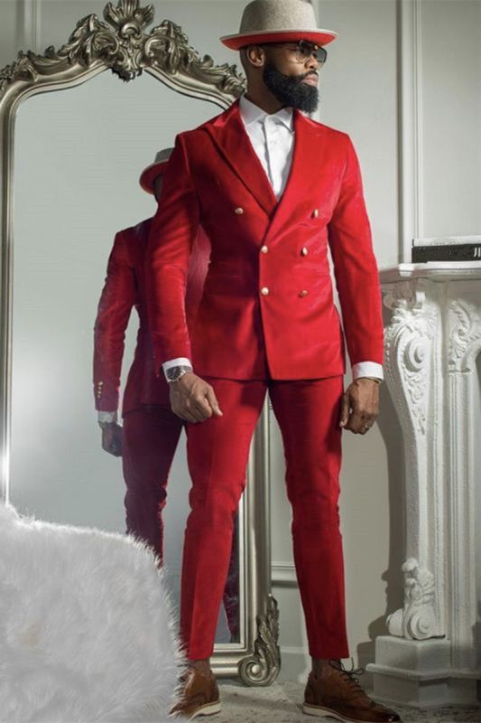 Abraham Red Velvet Double-Breasted Point Lapel Prom Suit