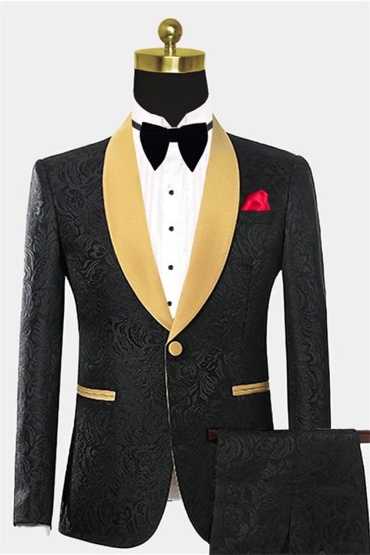 Black Two Piece Prom Suit | One Button Jacquard Tuxedo