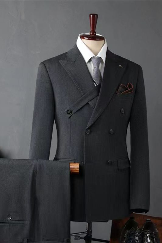 Italian Style Dark Gray Lapel Collar Men Slim Suit | Wedding Business Suit Adjustable Chest Buckle