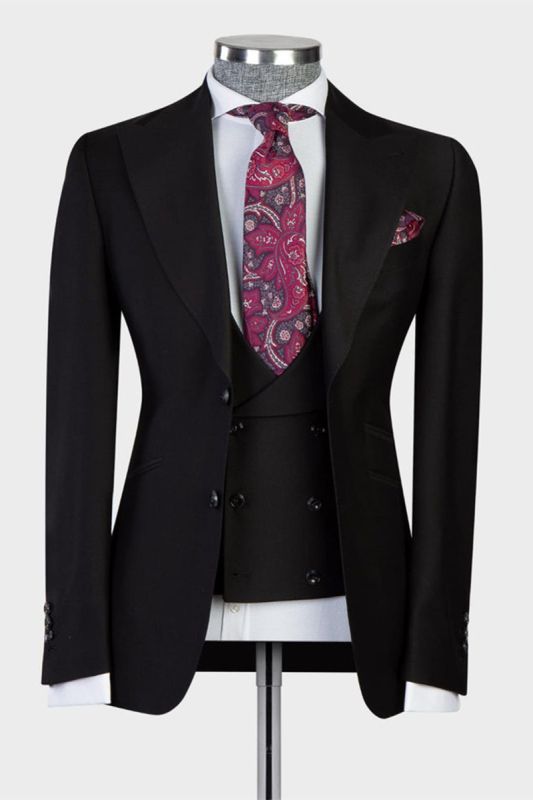 Fashion Black Point Lapel Custom Men Business Suits