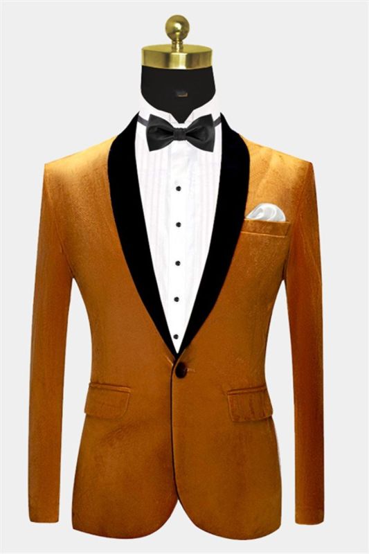 One Button Gold Velvet Tuxedo Jacket |  Men Classic Suit Size