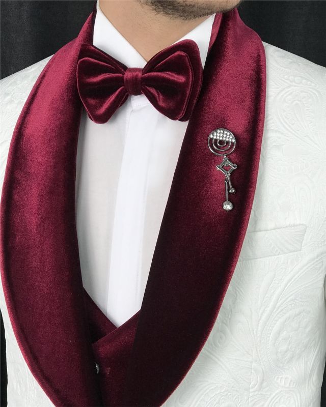 Wedding Groom White Lapel Shawl Lapel Gorgeous 3 Piece Black Men's Suit for Formal