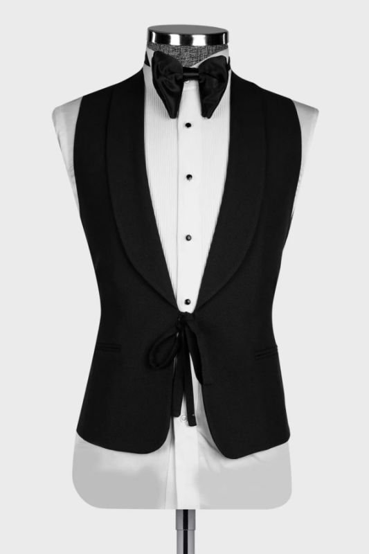 Charming Black Shawl Lapel No Button Vest