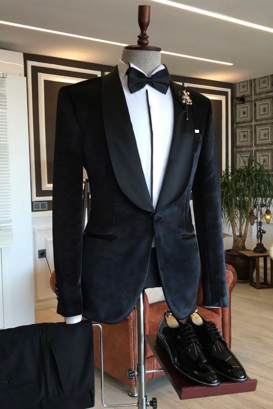 Herman New Arrivals Handsome Velvet Shawl Lapel Slim Fit Wedding Evening Suit