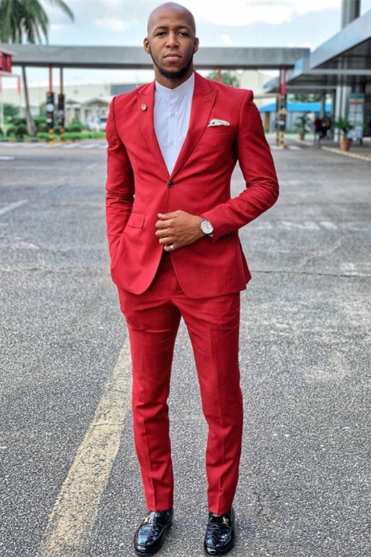 Alexander's  Red Pointed Lapels Chic Prom Men Suit