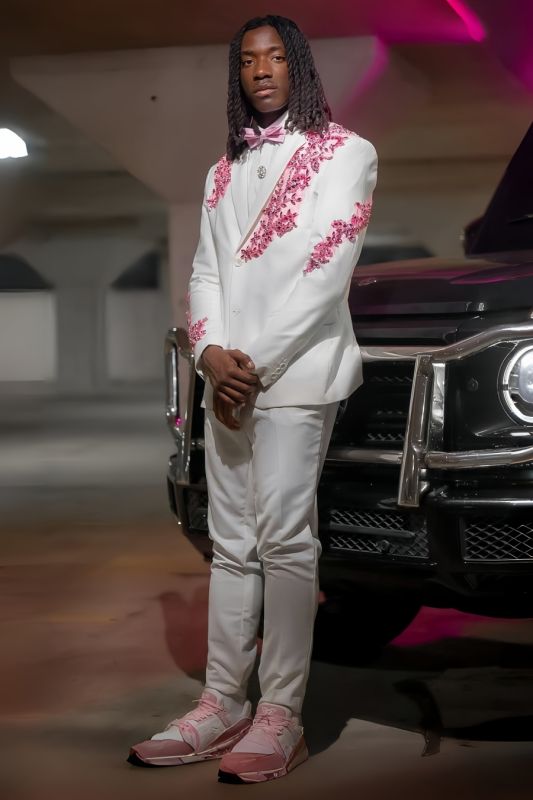 Herbert White Notched Lapel Prom Suit with Beading | Men’s Formal Tuxedo