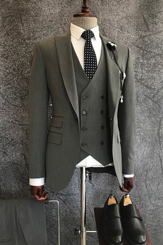 Page Business Men Formal Dark Grey Three Piece Point Lapel Suit