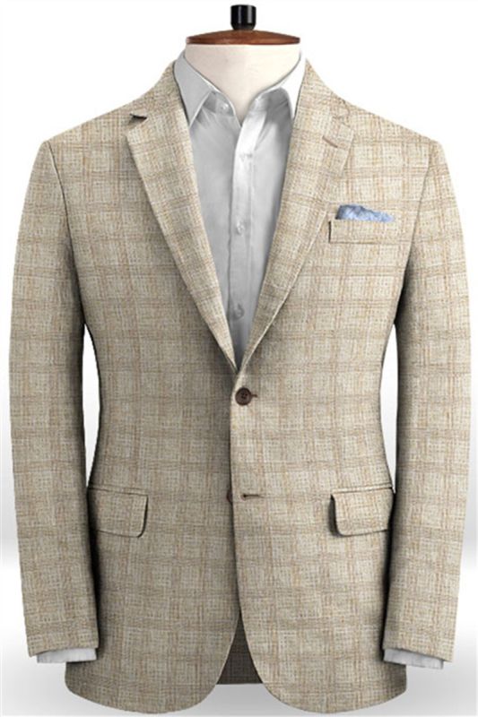 Khaki Linen Summer Beach Groom Suit |  Wedding Two Piece Tuxedo For Men