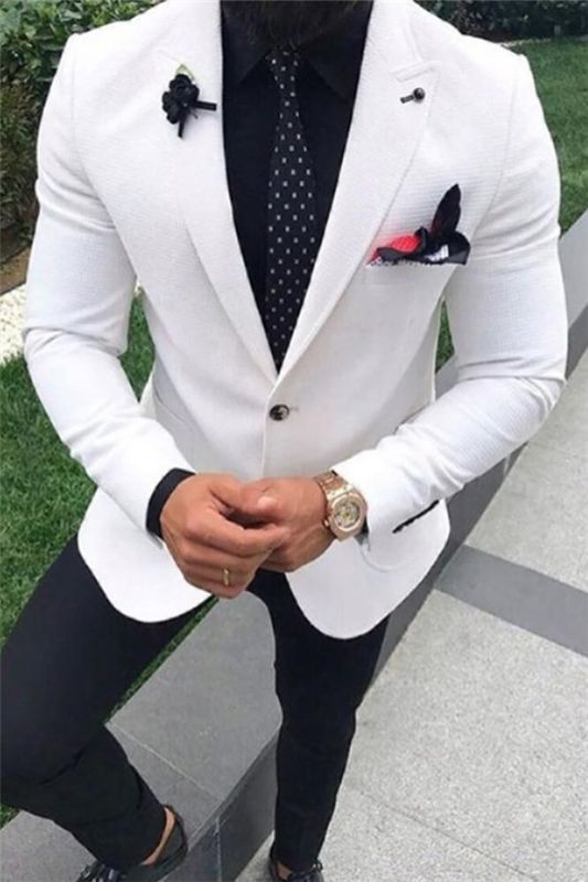 Men White Wedding Suit | Point Collar Tuxedo Two Piece