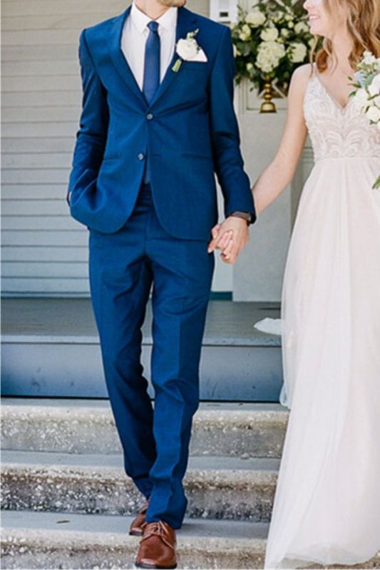 Royal Blue Notched Lapel Wedding Groom Mens Suit
