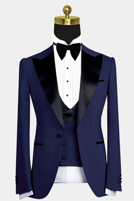 Maurice Cool Peaked Lapel Men Suit for Wedding | Dark Navy Men Suit