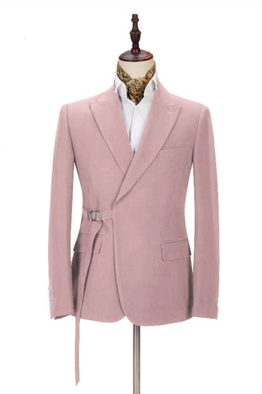 Chic Pink Men Casual Suit For Prom | Buckle Button Formal Groomsmen Suit For Wedding
