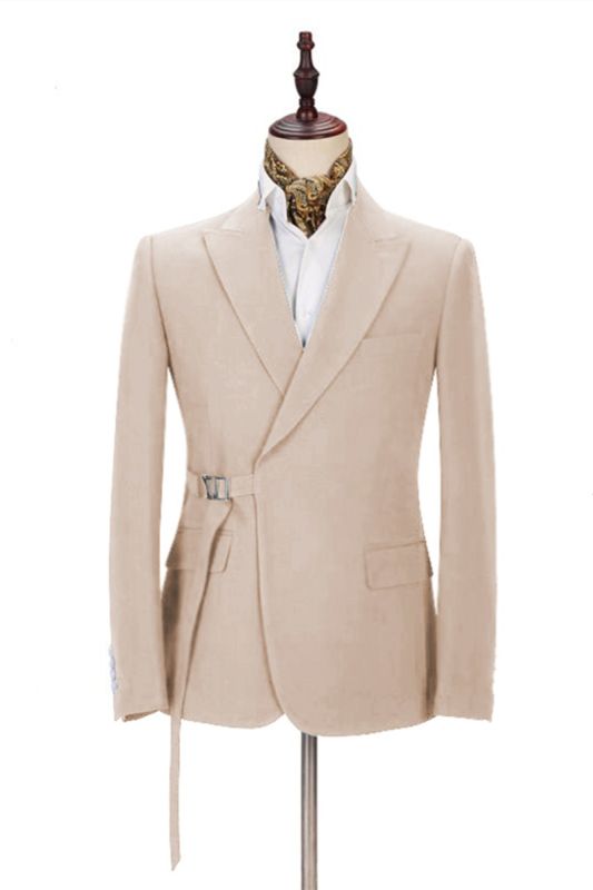 Cozy Champagne Mens Casual Suit for Summer | Buckle Button Formal Groomsmen Suit for Wedding
