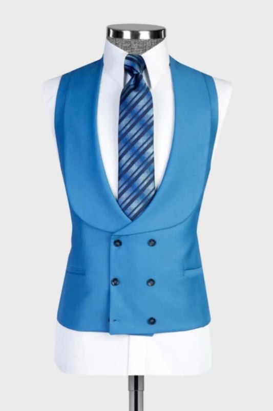 Charming Blue Shawl Lapel Double Breasted Vest