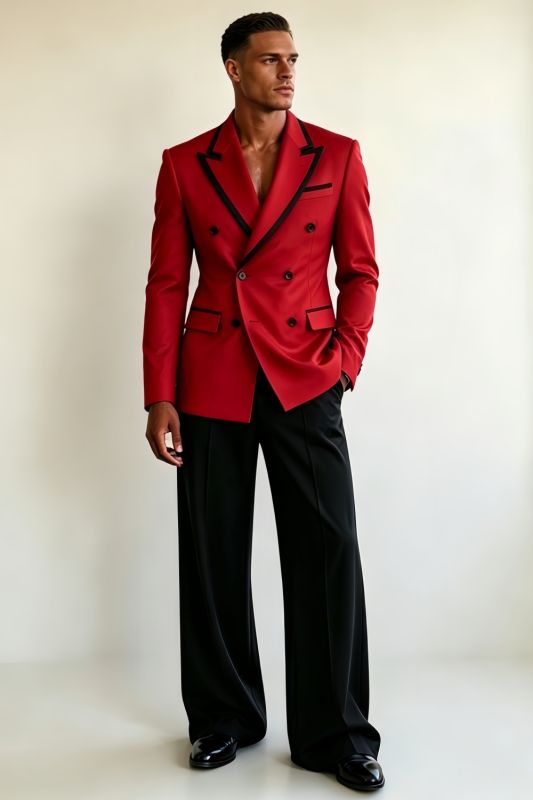 Red Black Contrast Double Breasted Suit Men Custom Tailored Formal Outfit For Wedding Prom Party Gala