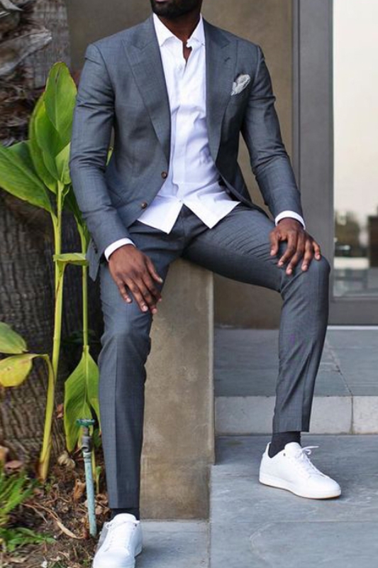 Caleb Dark Grey Pointed Lapel Slim Fit Stylish Formal Business Men Suit