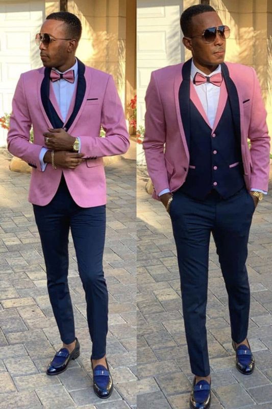 Willie Pink Shawl Lapel Three Piece Slim Fit Men Suit