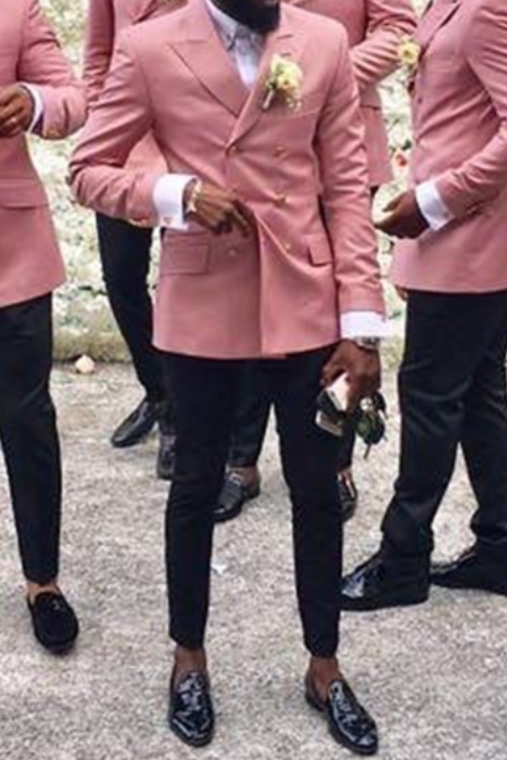 Fashion Pink Double Beast Point Lapel Wedding Groomsmen Suit