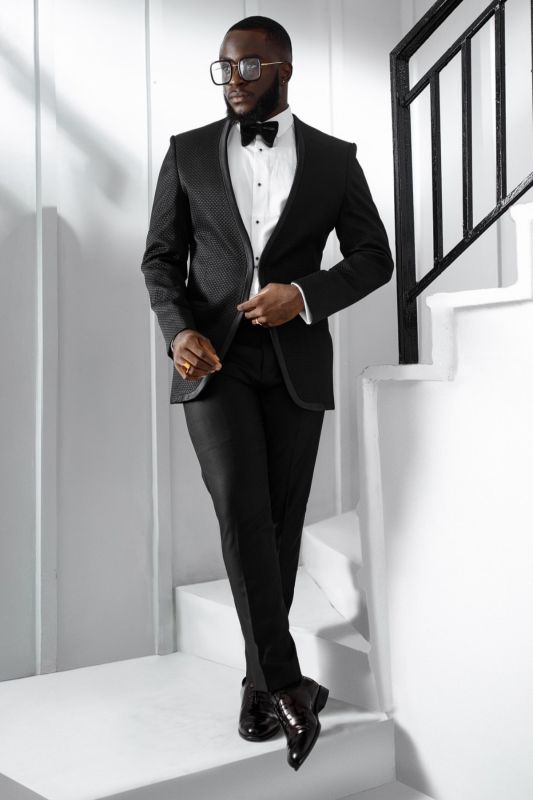 Jones Classical Slim Black Jacquard Binding One Button Two Pieces Prom Suits