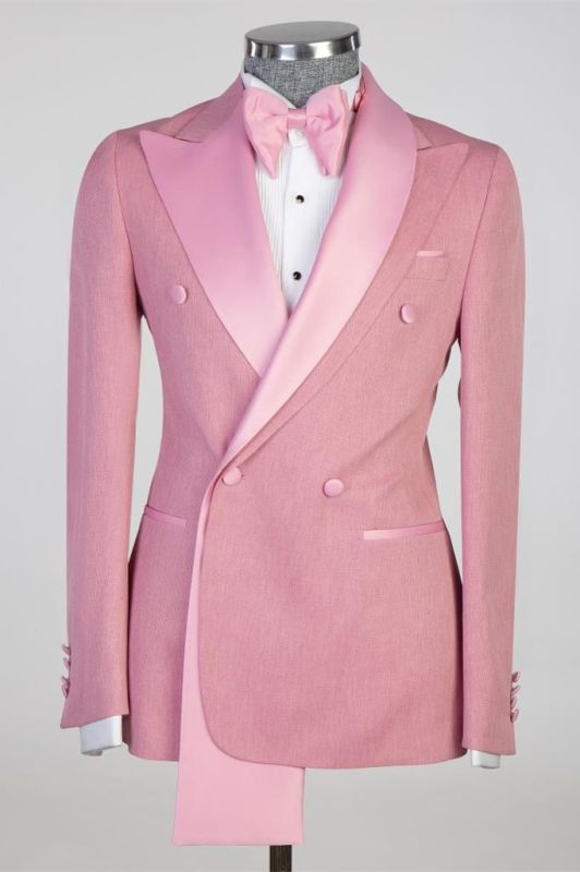 Roy Pink Peaked Lapel Double Breasted Two Piece Prom Suits