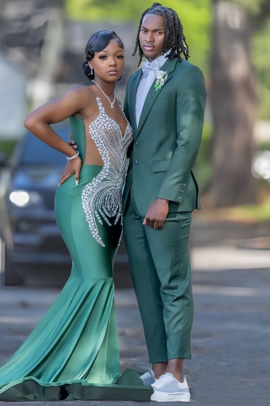 Frederic Gentle Dark Green Notched Lapel Double Vents Two Pieces Prom Suits