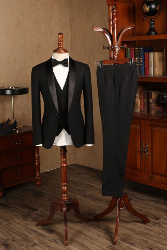 Baldwin All Black Three Piece Custom Groom Wedding Suit