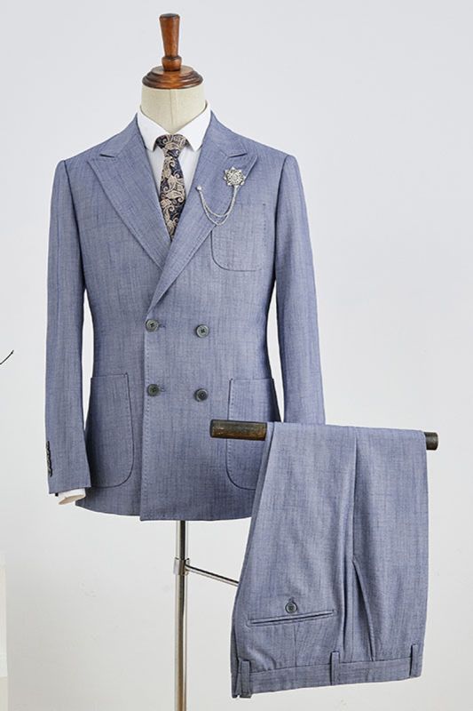 Burt Fashion Blue Check Point Lapel Double Breasted Tailored Suit
