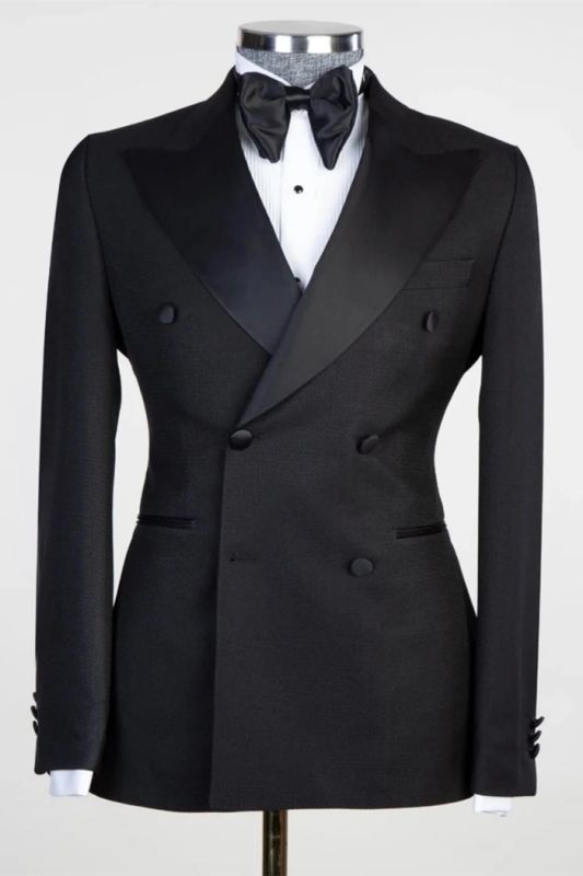 Black Shawl Lapel Double Breasted Tuxedo Two Piece Formal Suit For Wedding Prom Homecoming Custom Tailored
