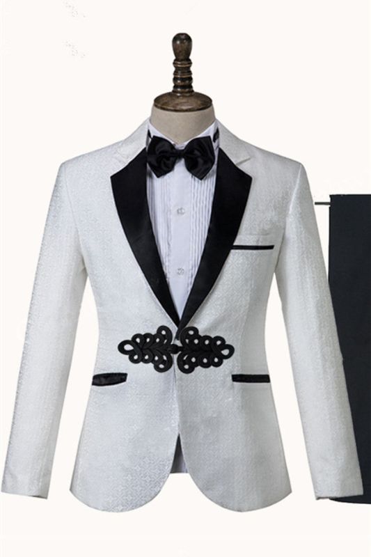 Devin White Jacquard Knit Button Fashion Wedding Suit