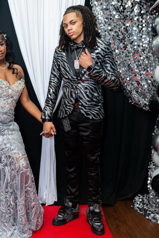Jeffrey Modern Silver Sequins One Button Prom Suit With Satin Shawl Lapel | Men's Formal Wear