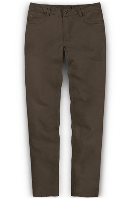 Fashion Brown Slim Fit Zipper Flying Mid Waist Mens Casual Pants