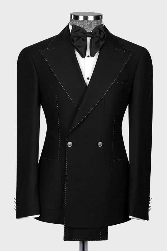 Brady Black Peak Lapel Double Breasted White Seam Men’s Two Pieces Suit