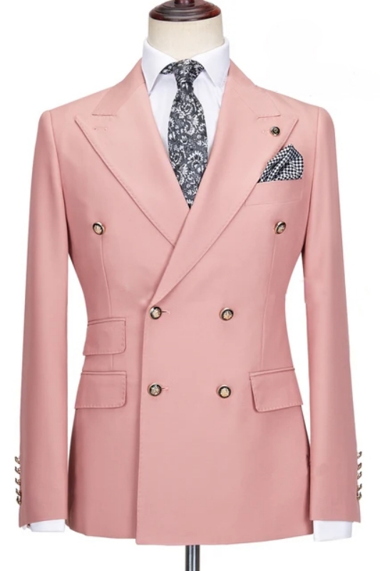 Pink Peaked Lapel Double Breasted Two Pieces Prom Suits