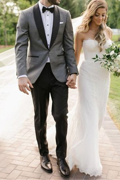 Trendy Grey Shawl Lapel Wedding Suit |  One Click Mens