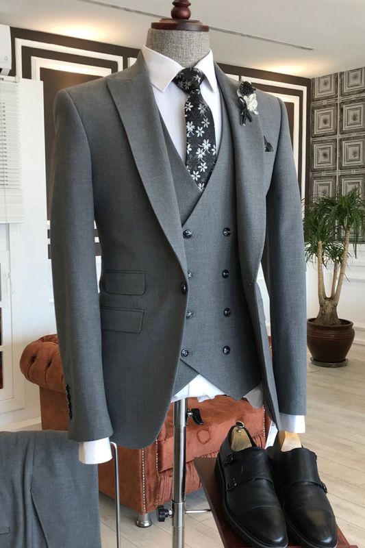 Lambert Formal Dark Grey 3 Piece Point Lapel One Button Business Mens Suit