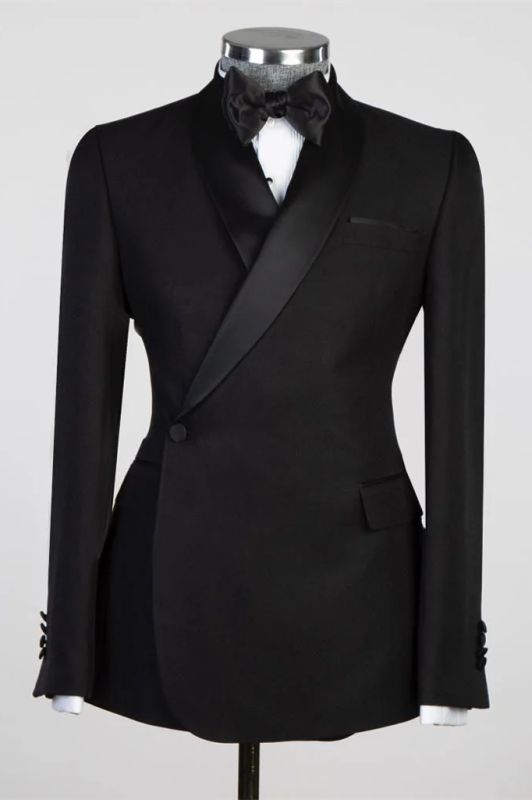 Black Shawl Collar Wool Two Piece Wedding Suit