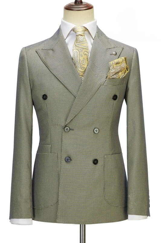 Brady Sage Plaid Peaked Lapel Double Breasted Two Pieces Prom Suits