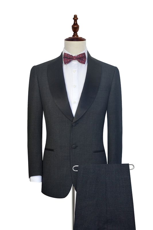 Classic Dark Grey Black Shawl Collar Wedding Tuxedo | Two Button Men Wedding Suit