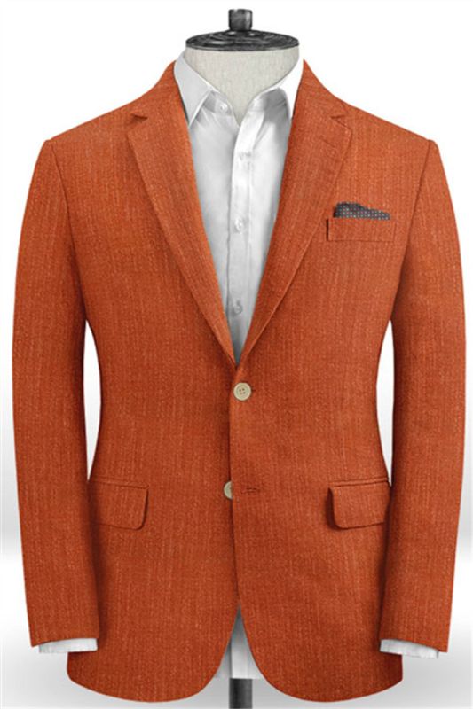 Summer Orange Linen Men Suit Two Piece |  Groom Wear Formal Party Prom Blazer
