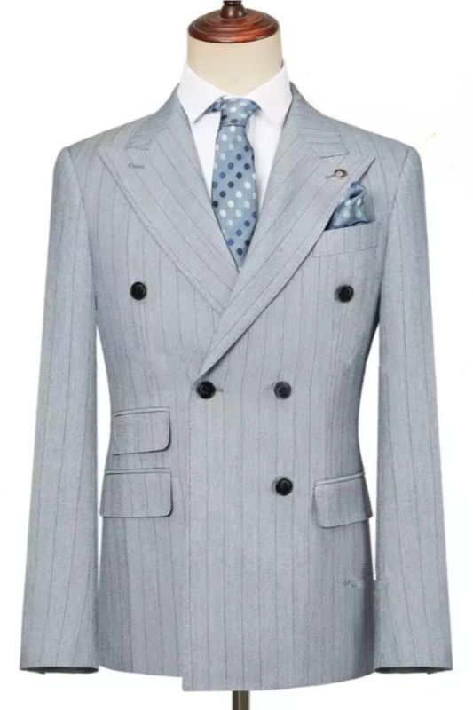 Dusty Gray Pinstripe Double Breasted Two Piece Business Suit